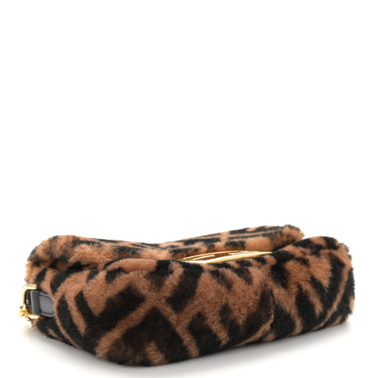 Fendi Shearling Vitello Dolce Macro FF 1974 Mini Baguette Tobacco Black 4 of 11