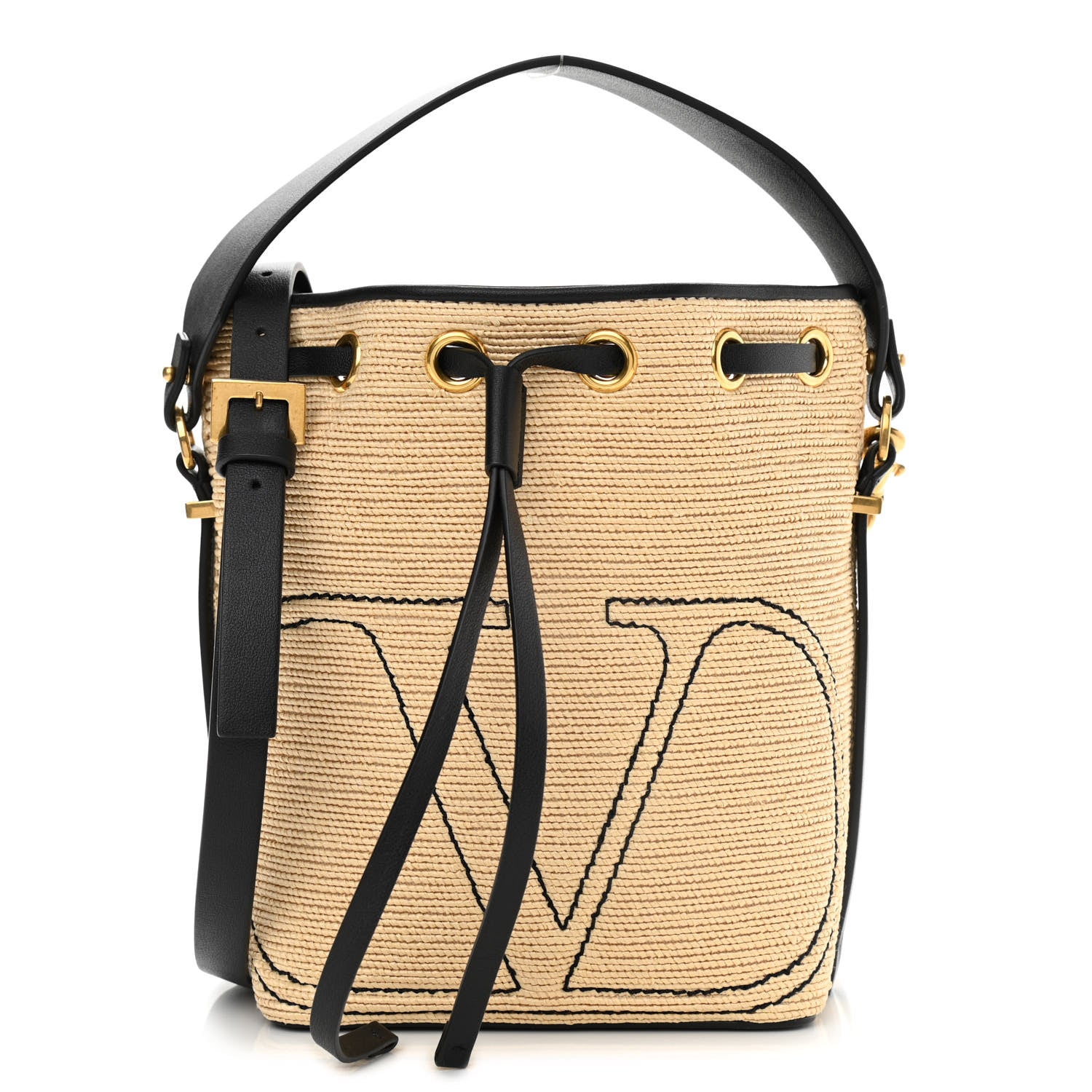 Valentino Garavani Raffia Vlogo Walk Bucket Bag Naturale Black 1 of 11