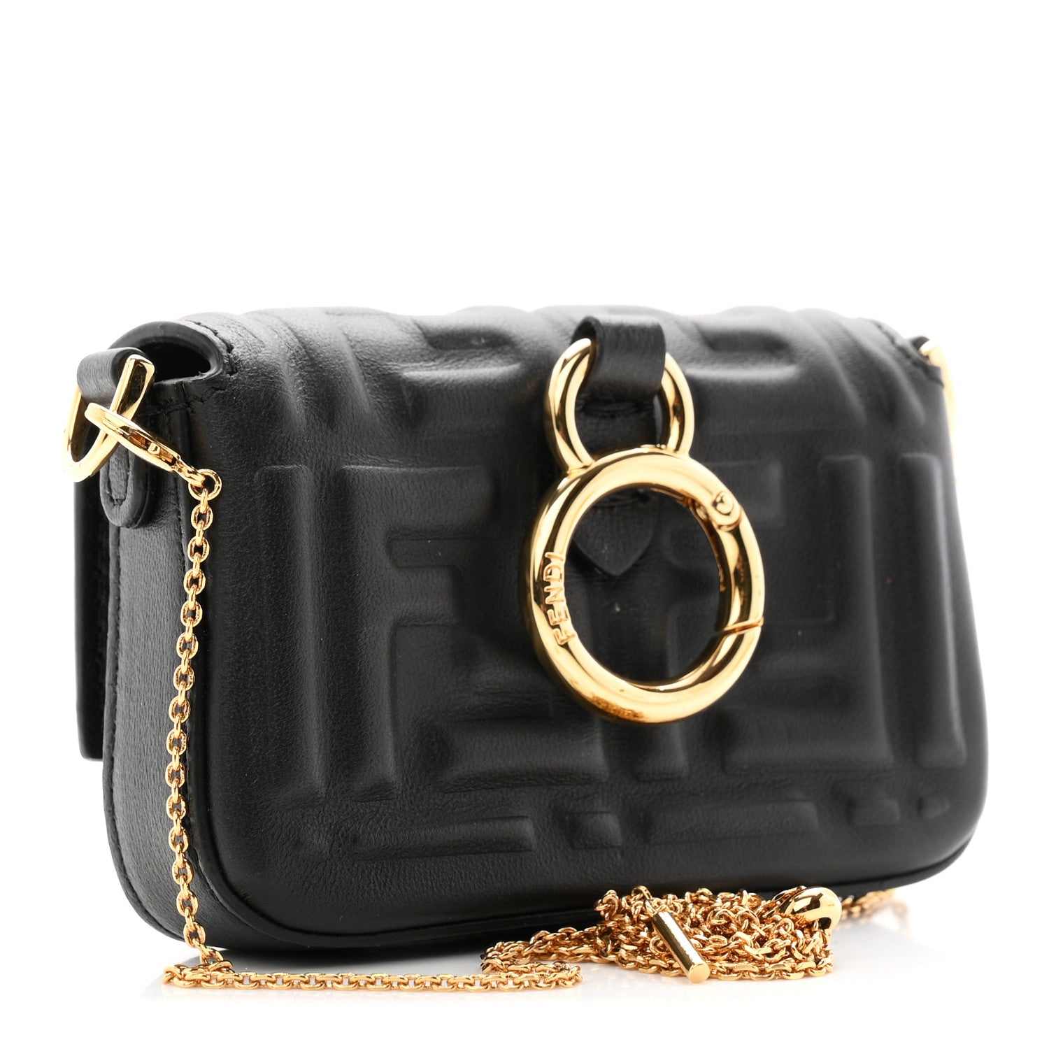 Fendi Nappa Matisse FF Embossed Nano Maxi Buckle Baguette Charm Black 3 of 10