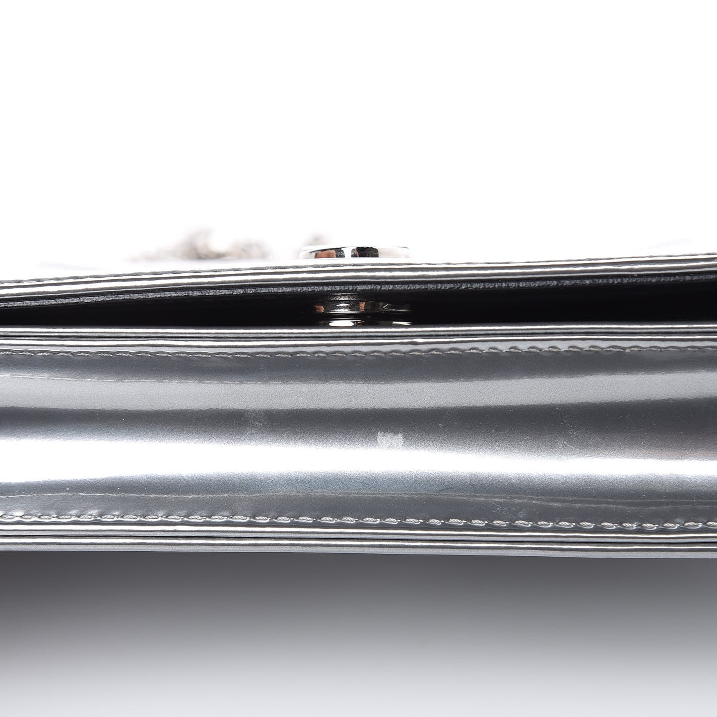 Metallic Patent Micro-Cannage Diorama Wallet on Chain Pouch Silver