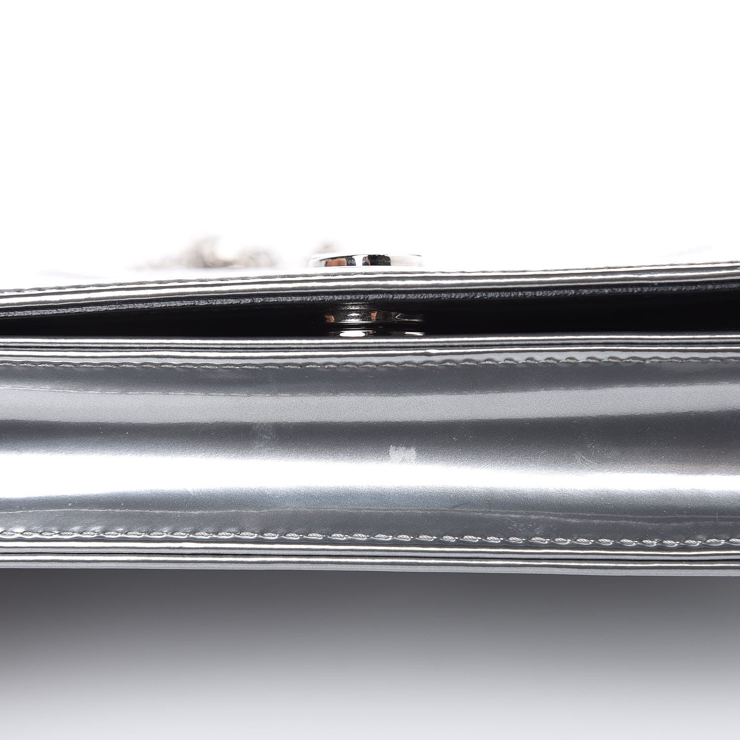 Christian Dior Metallic Patent Micro-Cannage Diorama Wallet on Chain Pouch Silver 10 of 11