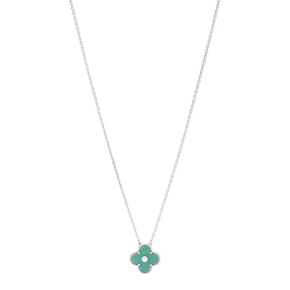 Van Cleef & Arpels 18K White Gold Diamond Celadon Green Sevres Porcelain Vintage Alhambra Pendant Necklace 1 of 6
