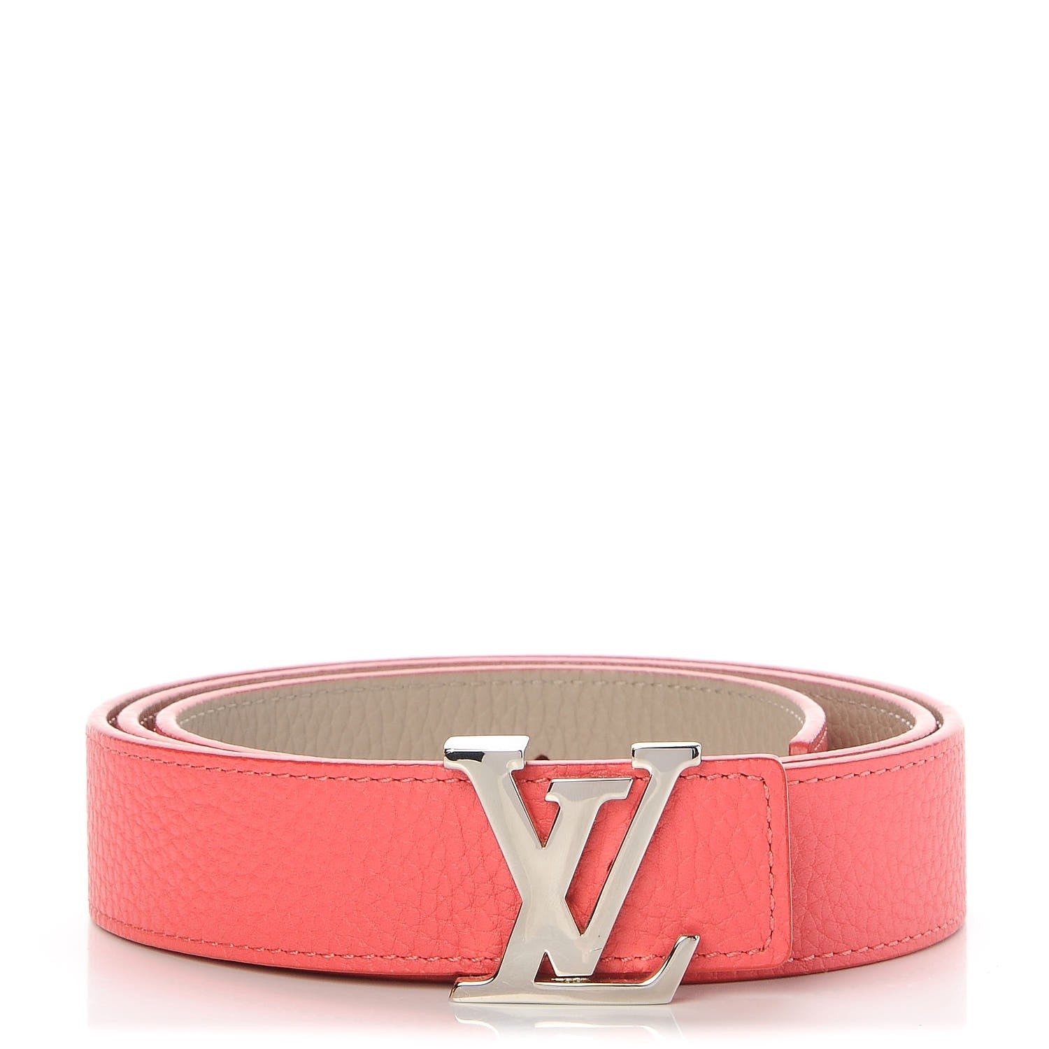 Louis Vuitton Taurillon Calfskin 30mm LV Initiales Belt 90 36 Galet Corail 1 of 6