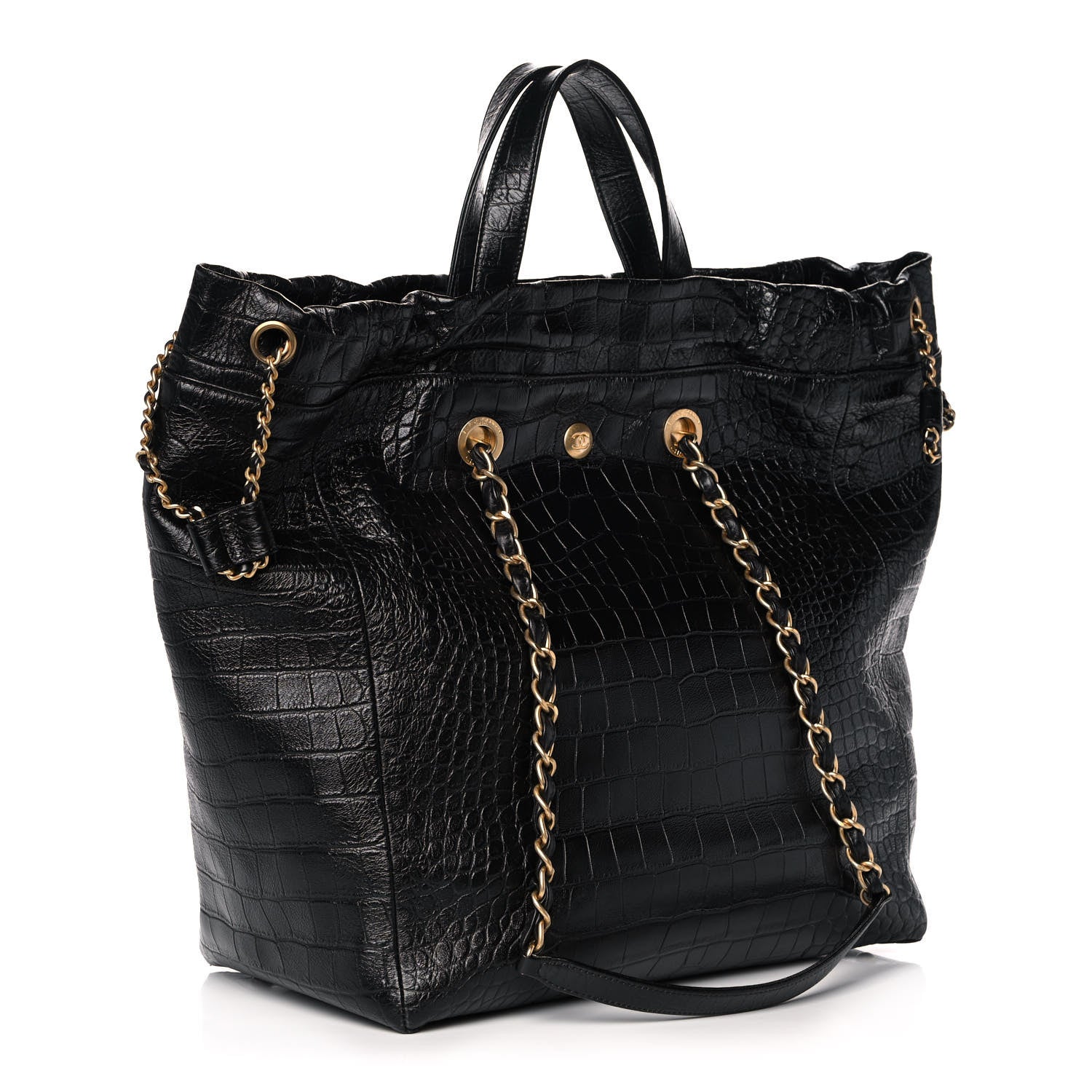 Chanel Calfskin Crocodile Embossed Large Cocodile Shopping Tote Black 3 of 14