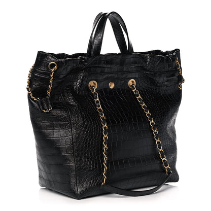 Chanel Calfskin Crocodile Embossed Large Cocodile Shopping Tote Black 3 of 14