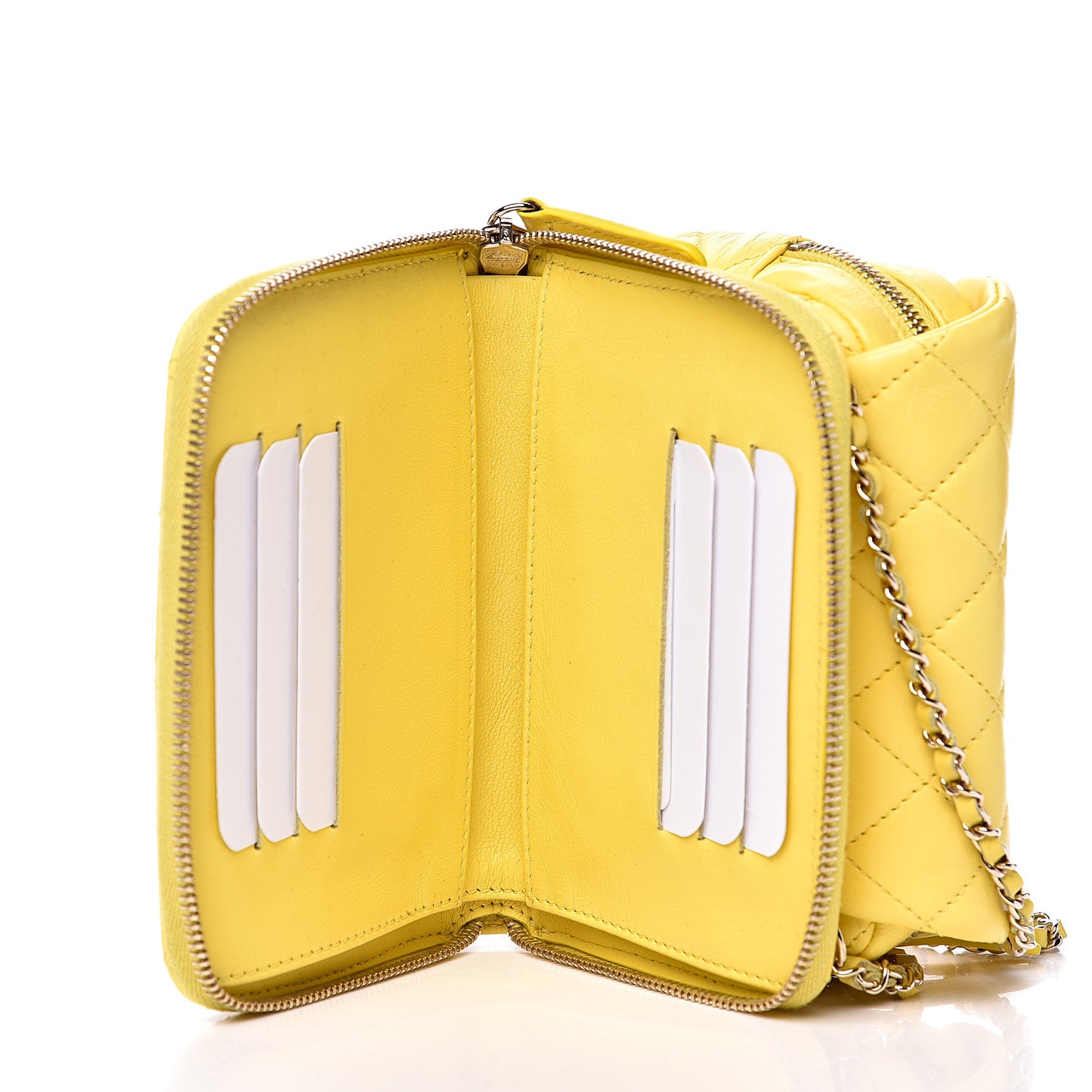 Lambskin Quilted Small Pocket Camera Case Yellow