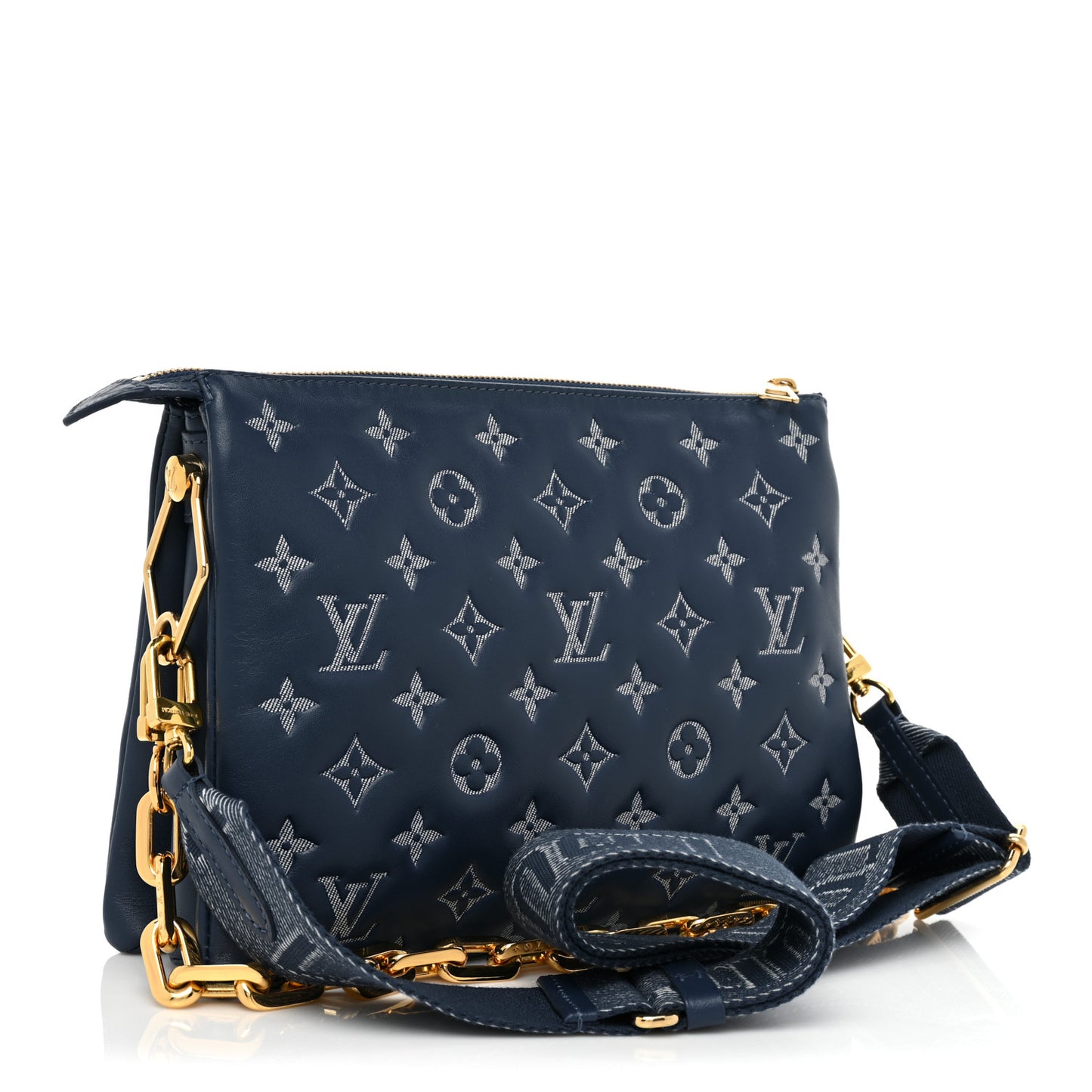 Lambskin Embossed Monogram Coussin PM Denim Blue