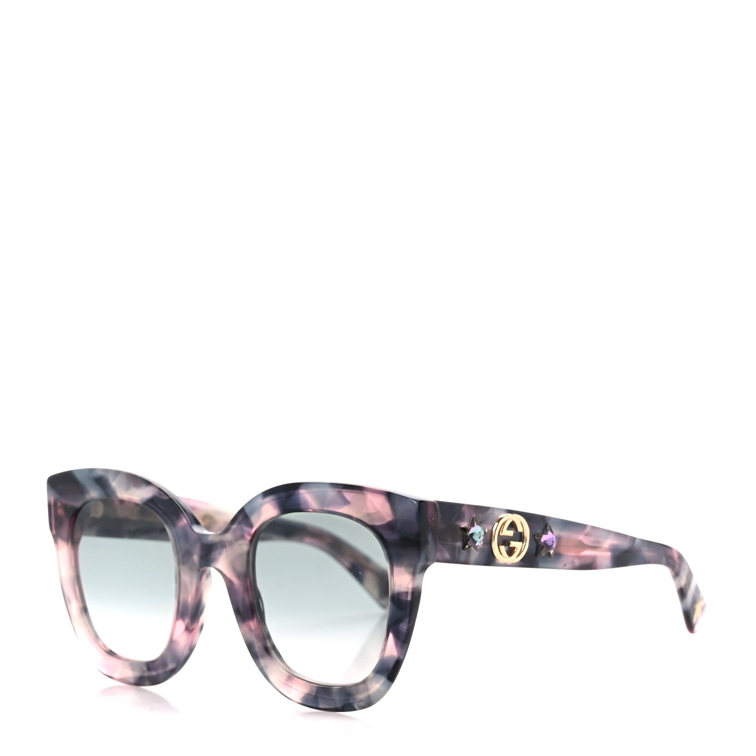 Gucci Acetate Round Frame Star Sunglasses GG0208S Grey Pink 1 of 8