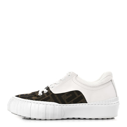 Fendi Fabric Jacquard Vitello Technical Fabric FF Womens Fendi Force Low Top Sneakers 36 Tobacco Black Ultra White White 1 of 11