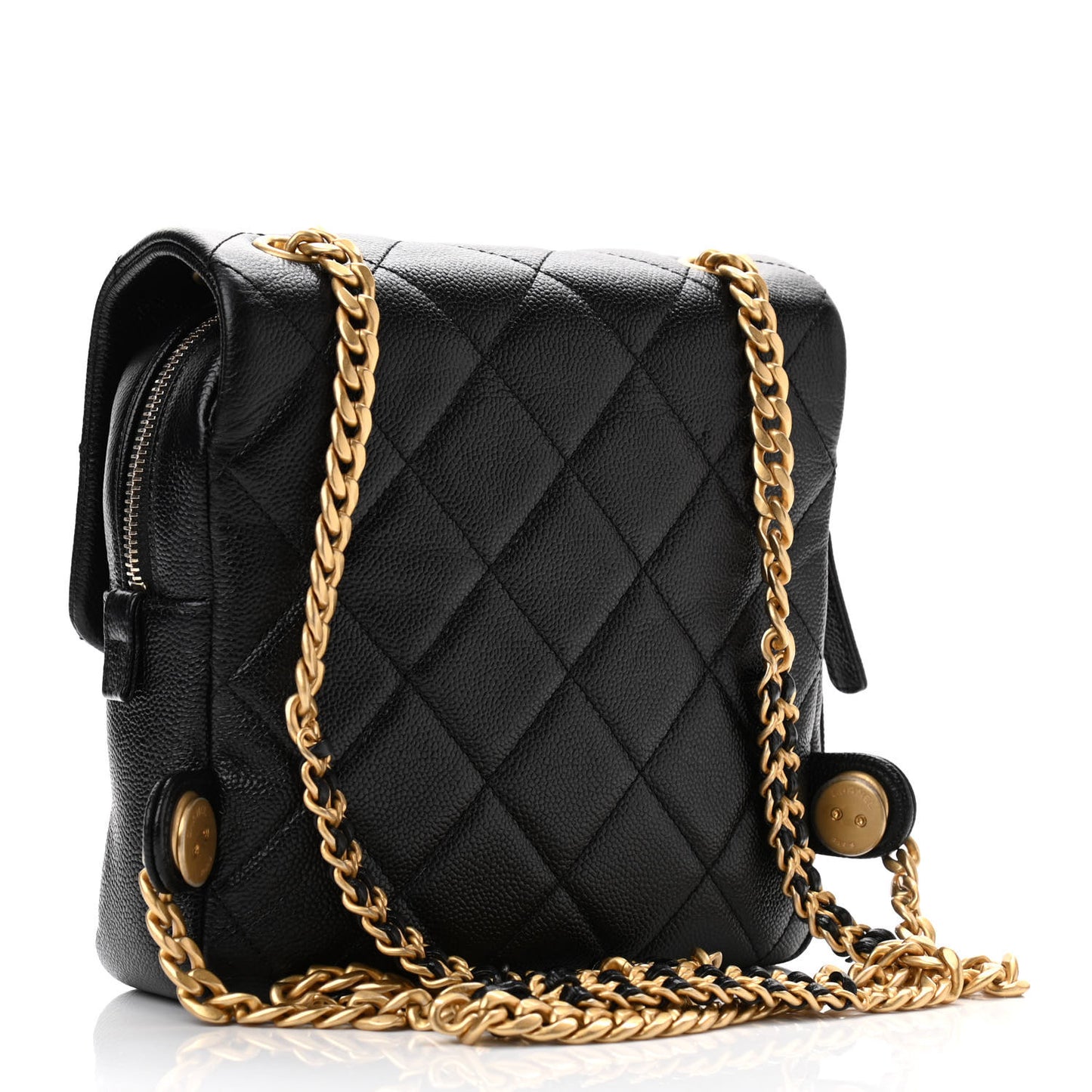 Shiny Caviar Quilted Chain Melody Backpack Black