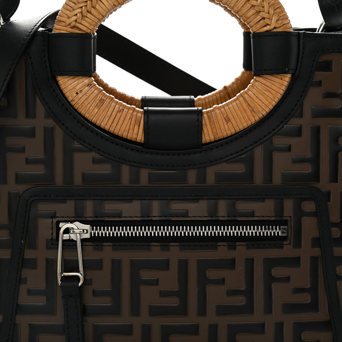 Vitello Century Wicker Bi-Color FF 1974 Embossed Small Runaway Shopper Tote Maya Black