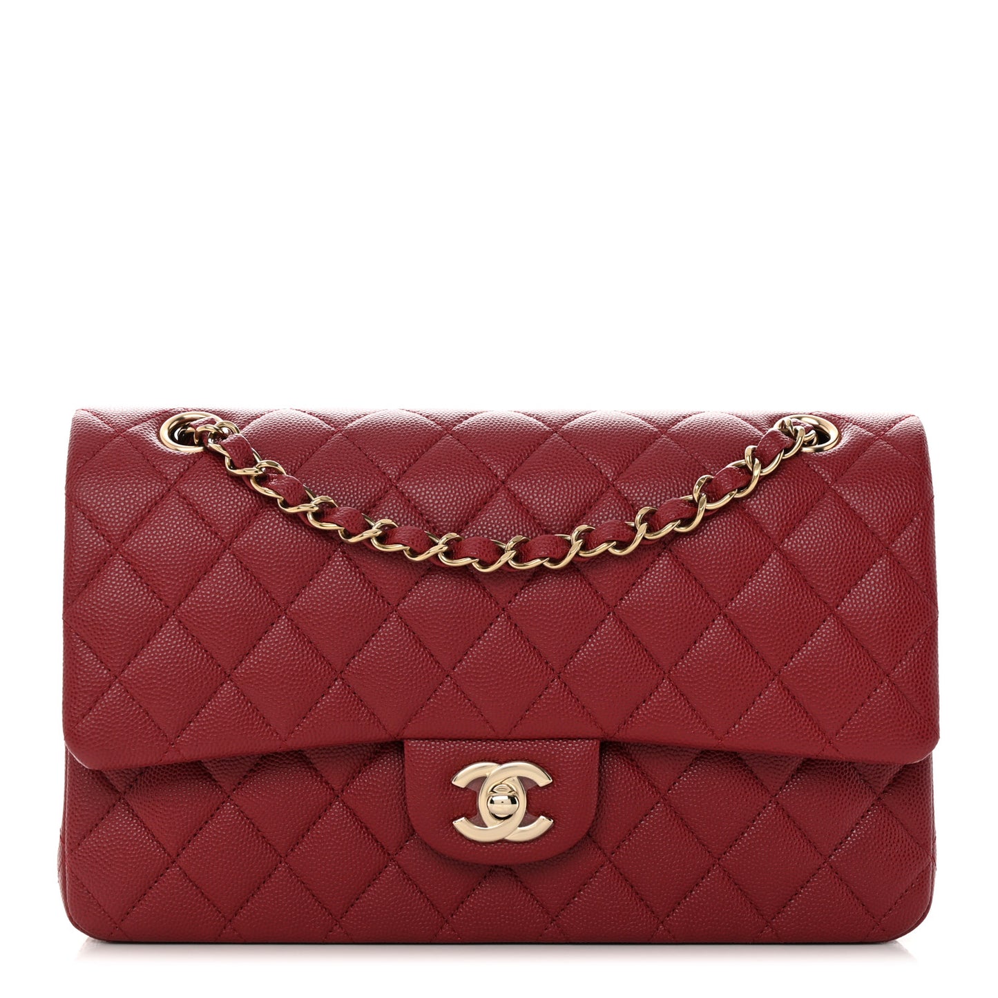 Caviar Quilted Medium Double Flap Dark Red