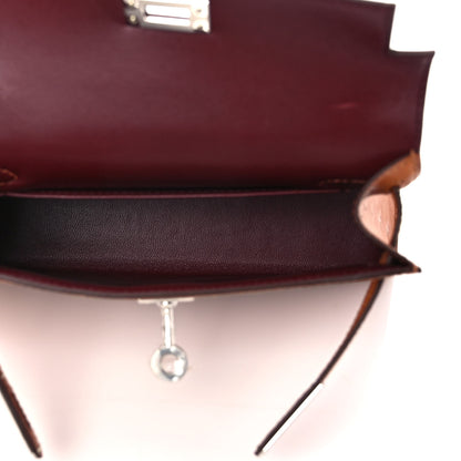 Hermes Ostrich Horseshoe Kelly Sellier Mini 20 Cognac Rouge H 5 of 11