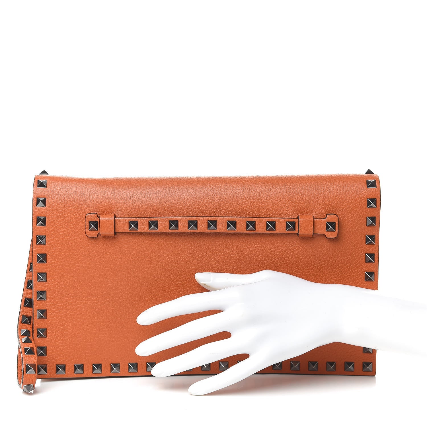 Valentino Garavani Pebbled Calfskin Rockstud Wristlet Clutch Orange 2 of 6