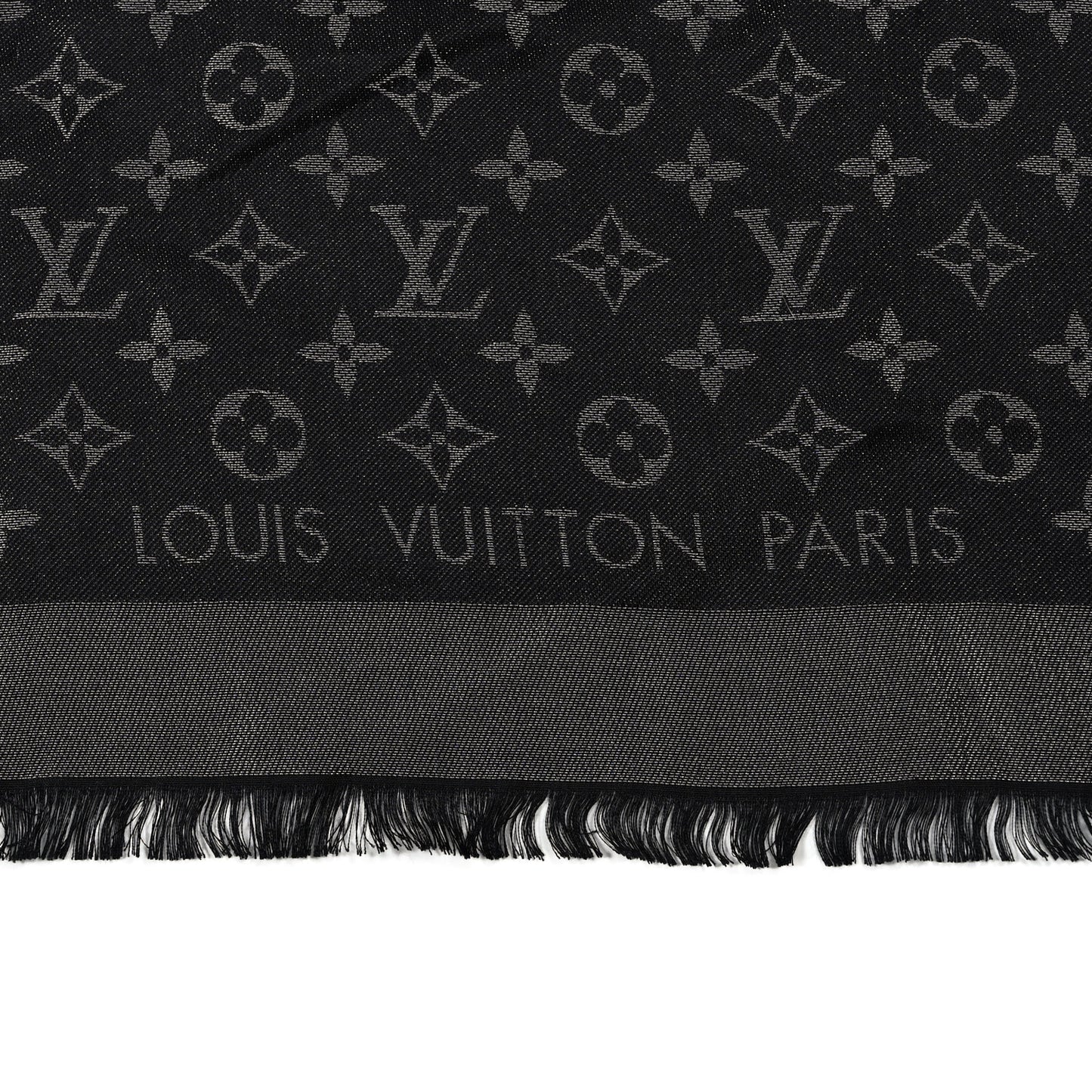 Silk Lurex Wool Monogram Shine Shawl Black
