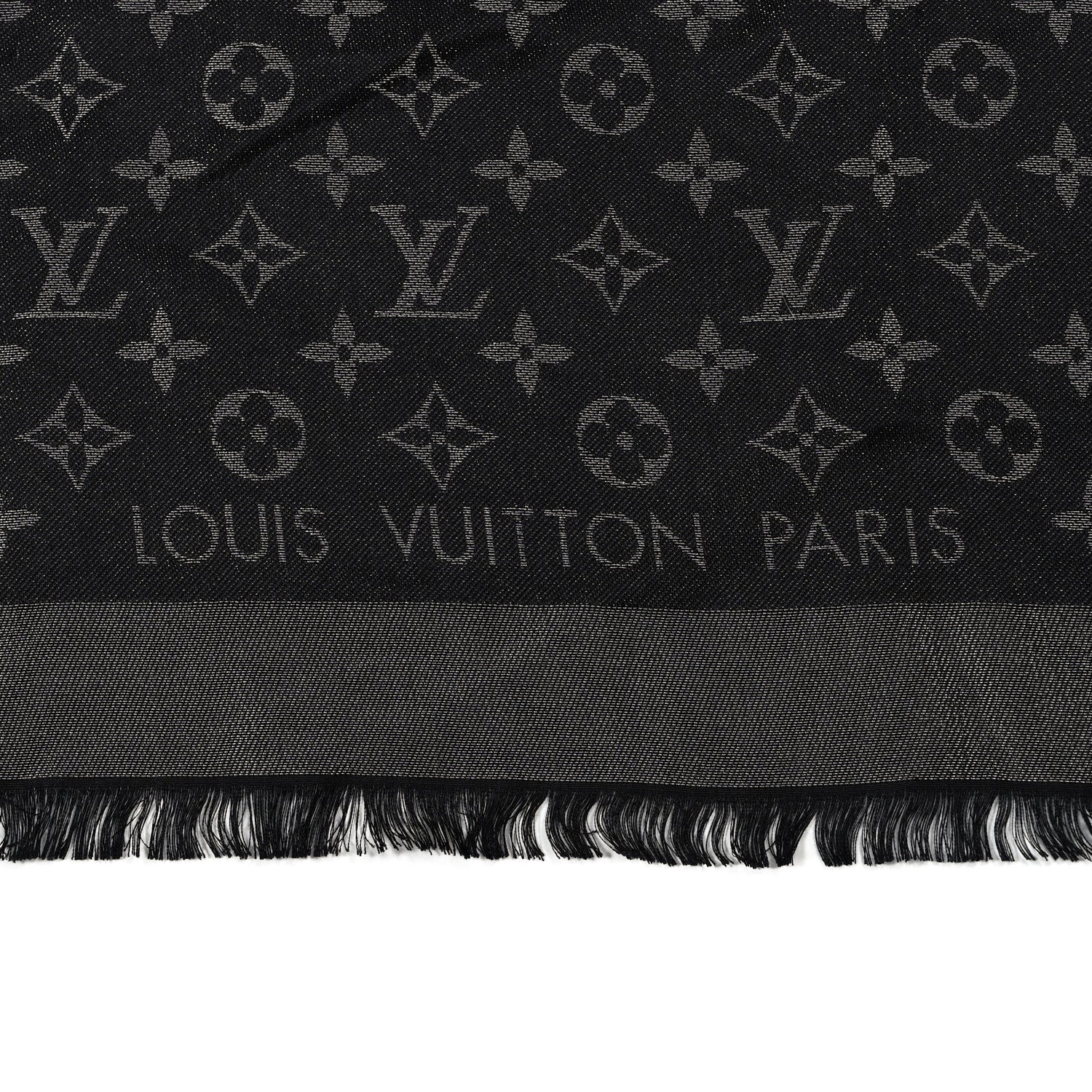 Louis Vuitton Silk Lurex Wool Monogram Shine Shawl Black 2 of 3
