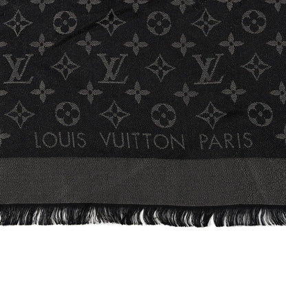Louis Vuitton Silk Lurex Wool Monogram Shine Shawl Black 2 of 3