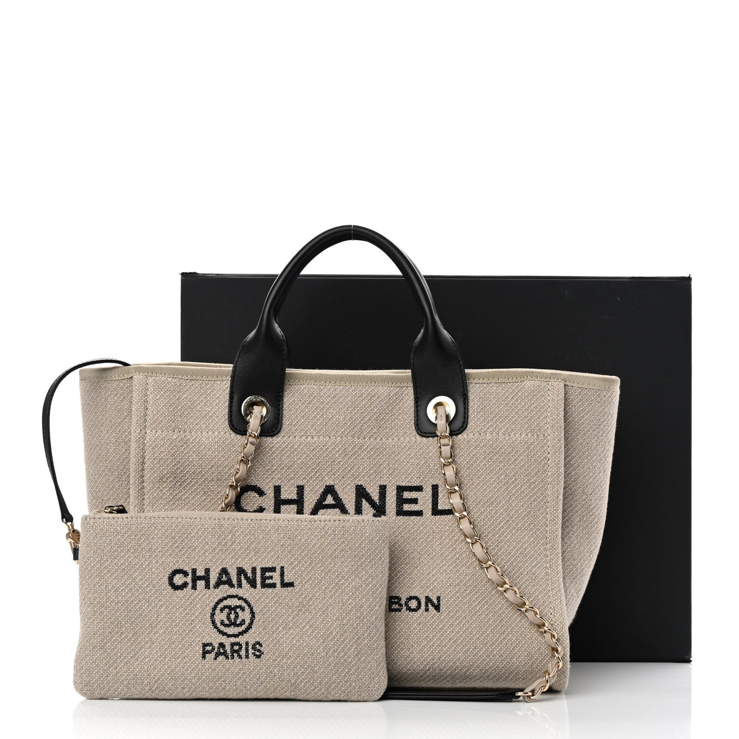 Mixed Fibers Small Deauville Tote Beige Black