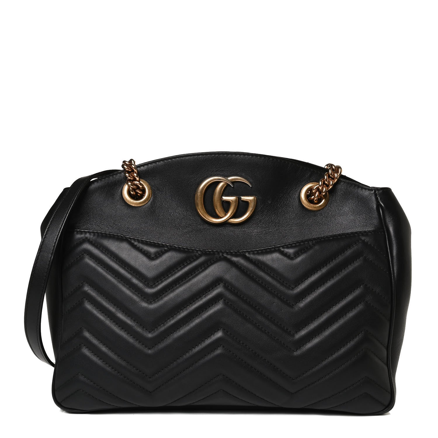 Gucci Calfskin Matelasse Medium GG Marmont Open Top Shoulder Bag Black 1 of 16
