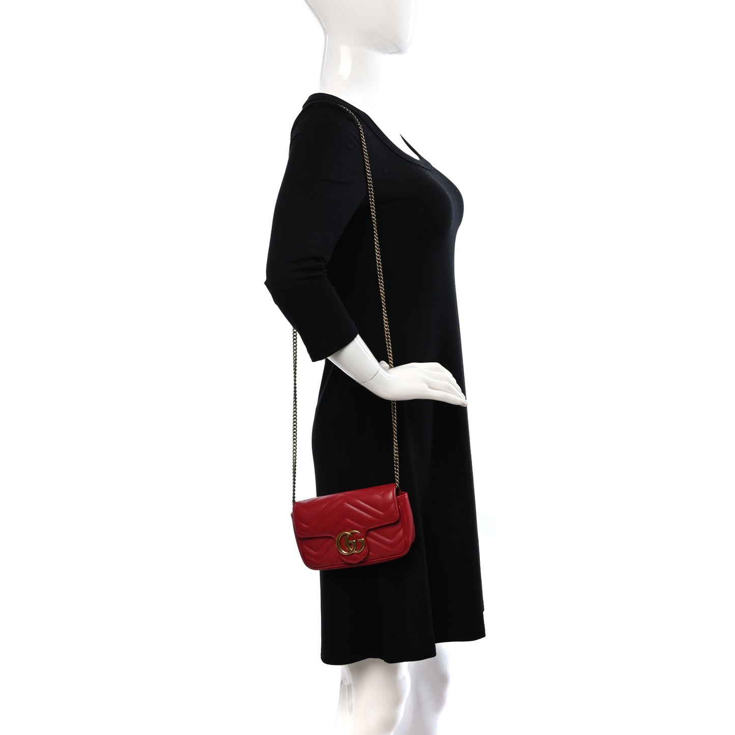 Calfskin Matelasse Super Mini GG Marmont Shoulder Bag Hibiscus Red