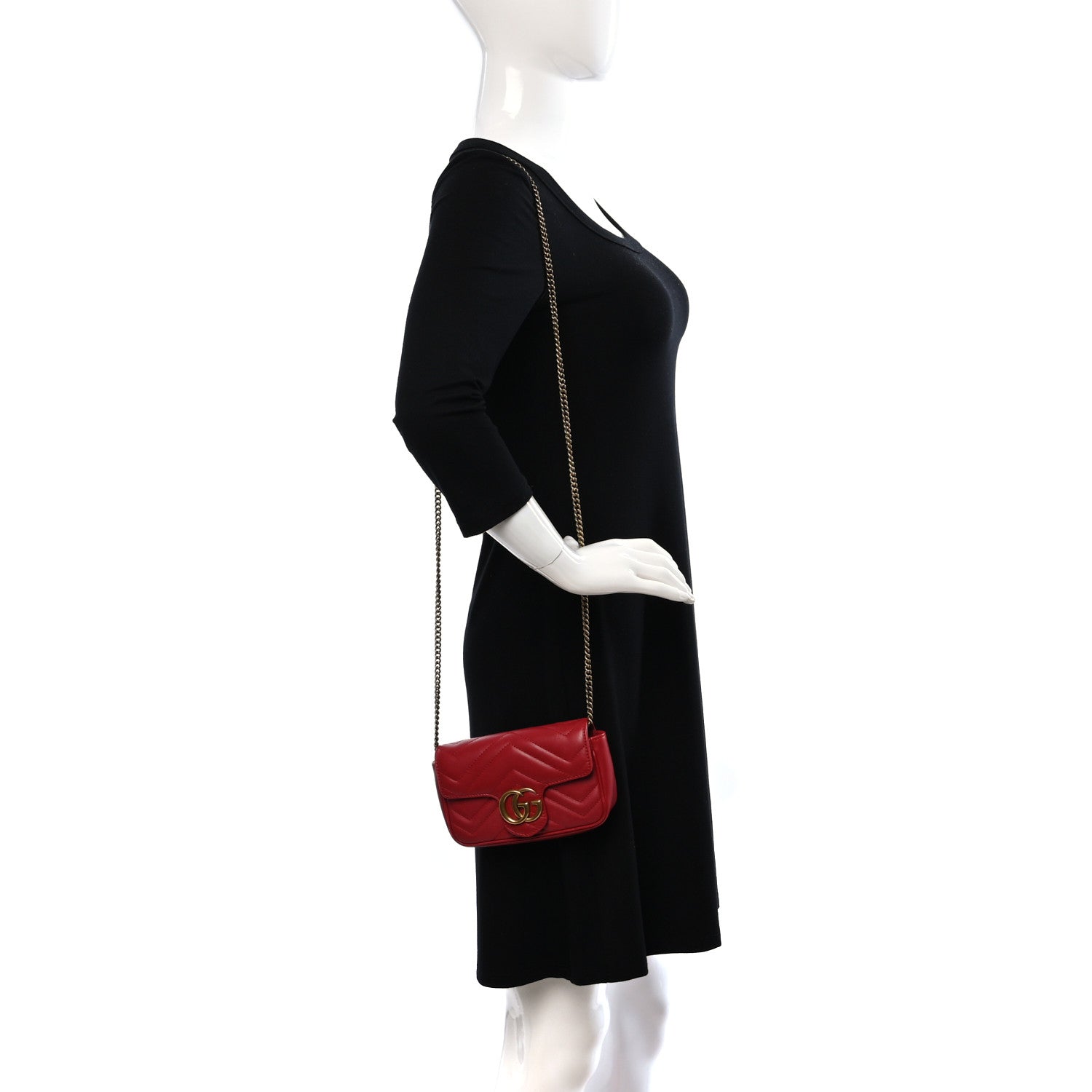 Gucci Calfskin Matelasse Super Mini GG Marmont Shoulder Bag Hibiscus Red 2 of 10