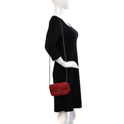 Gucci Calfskin Matelasse Super Mini GG Marmont Shoulder Bag Hibiscus Red 2 of 10