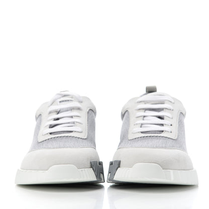 Hermes Technical Canvas Suede Goatskin Mens Bouncing Sneakers 44 Gris White 2 of 8