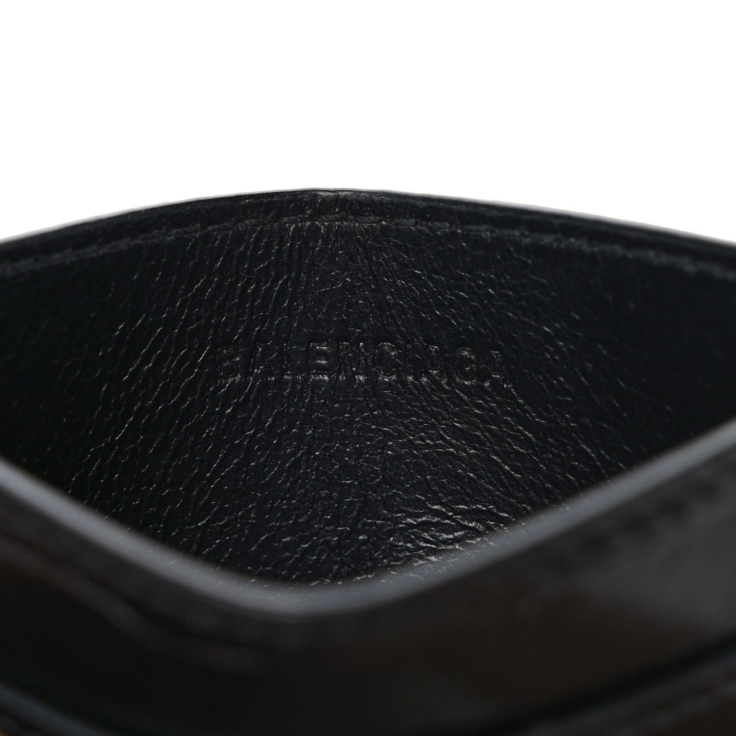 Shiny Calfskin Crocodile Embossed Logo Plate Card Case Black