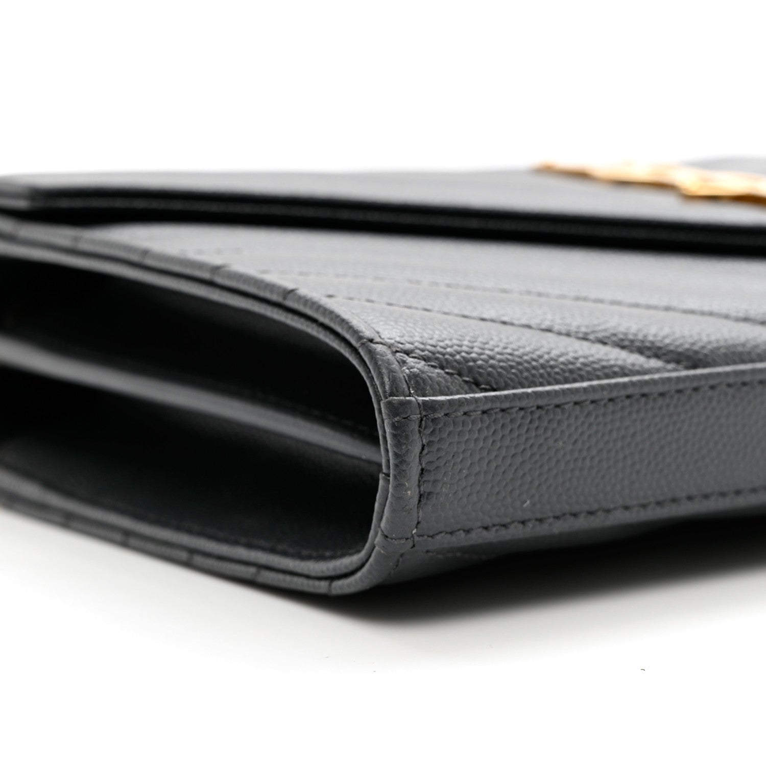 Saint Laurent Grain De Poudre Matelasse Chevron Monogram Chain Wallet Storm 6 of 7