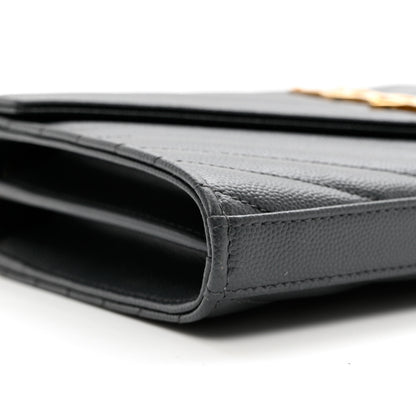Saint Laurent Grain De Poudre Matelasse Chevron Monogram Chain Wallet Storm 6 of 7