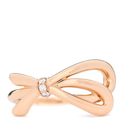 Tiffany 18K Rose Gold Diamond Bow Ring 53 6.5 1 of 5