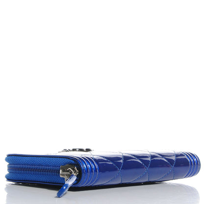 Chanel Metallic Patent Quilted Boy Zip Around Wallet Blue 4 of 9