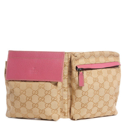 Gucci GG Monogram Web Double Pocket Belt Bag Pink 1 of 9