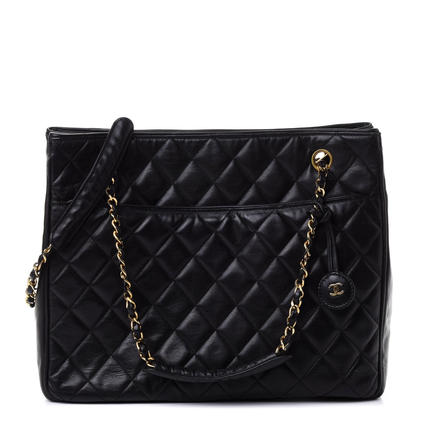 Lambskin Quilted Shopping Tote Black