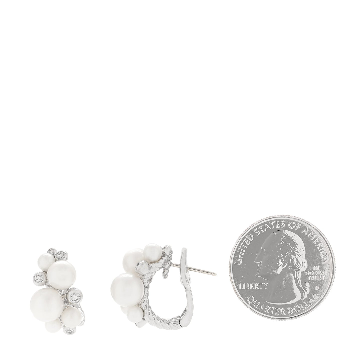 Sterling Silver Diamond Cultured Pearl Cluster Earrings