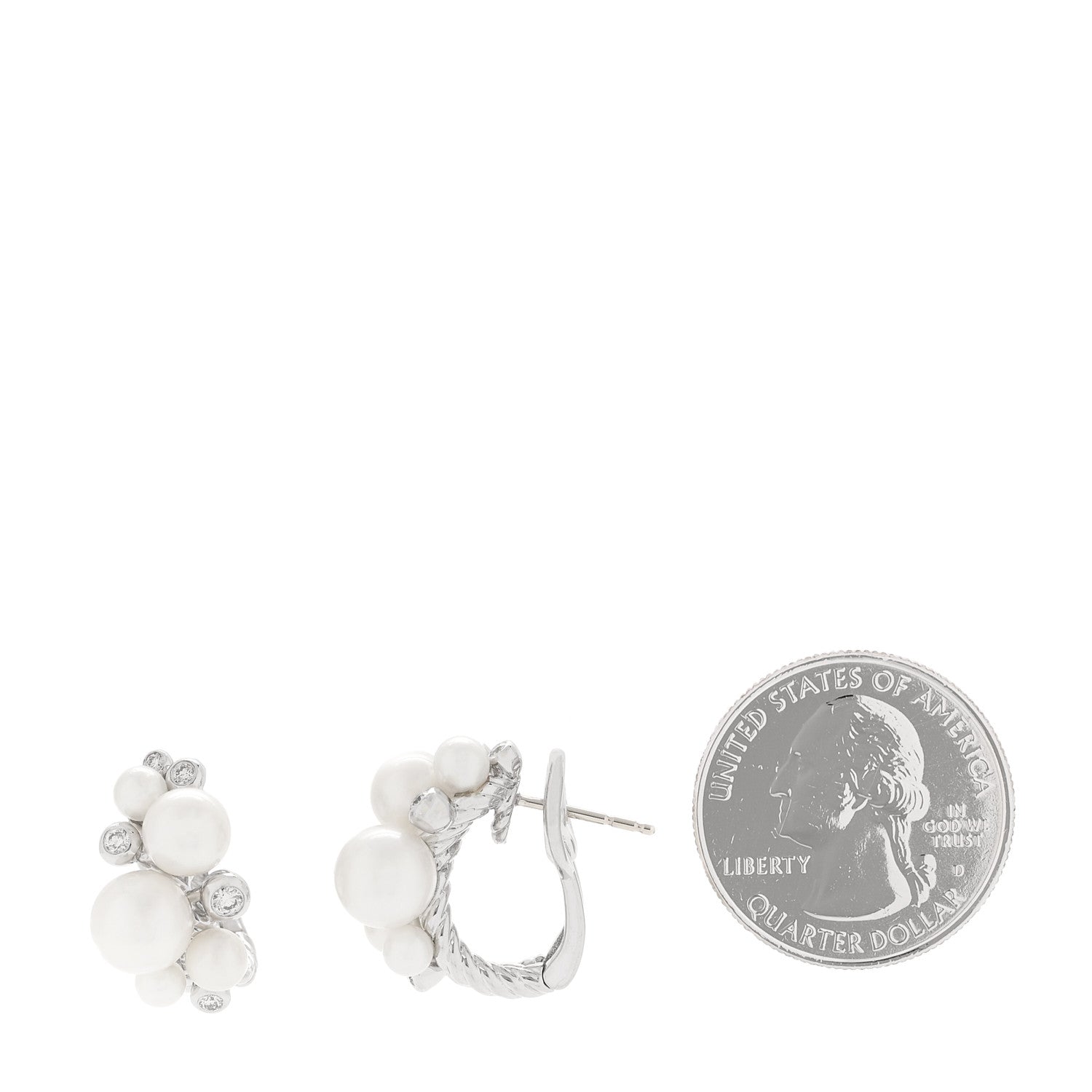 David Yurman Sterling Silver Diamond Cultured Pearl Cluster Earrings 2 of 5