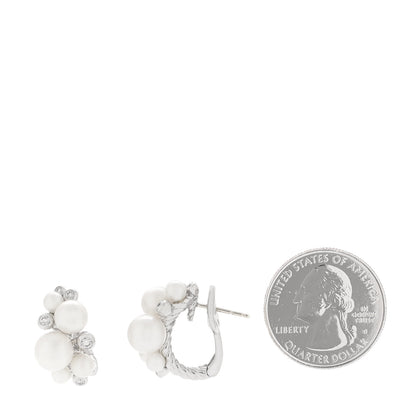 David Yurman Sterling Silver Diamond Cultured Pearl Cluster Earrings 2 of 5