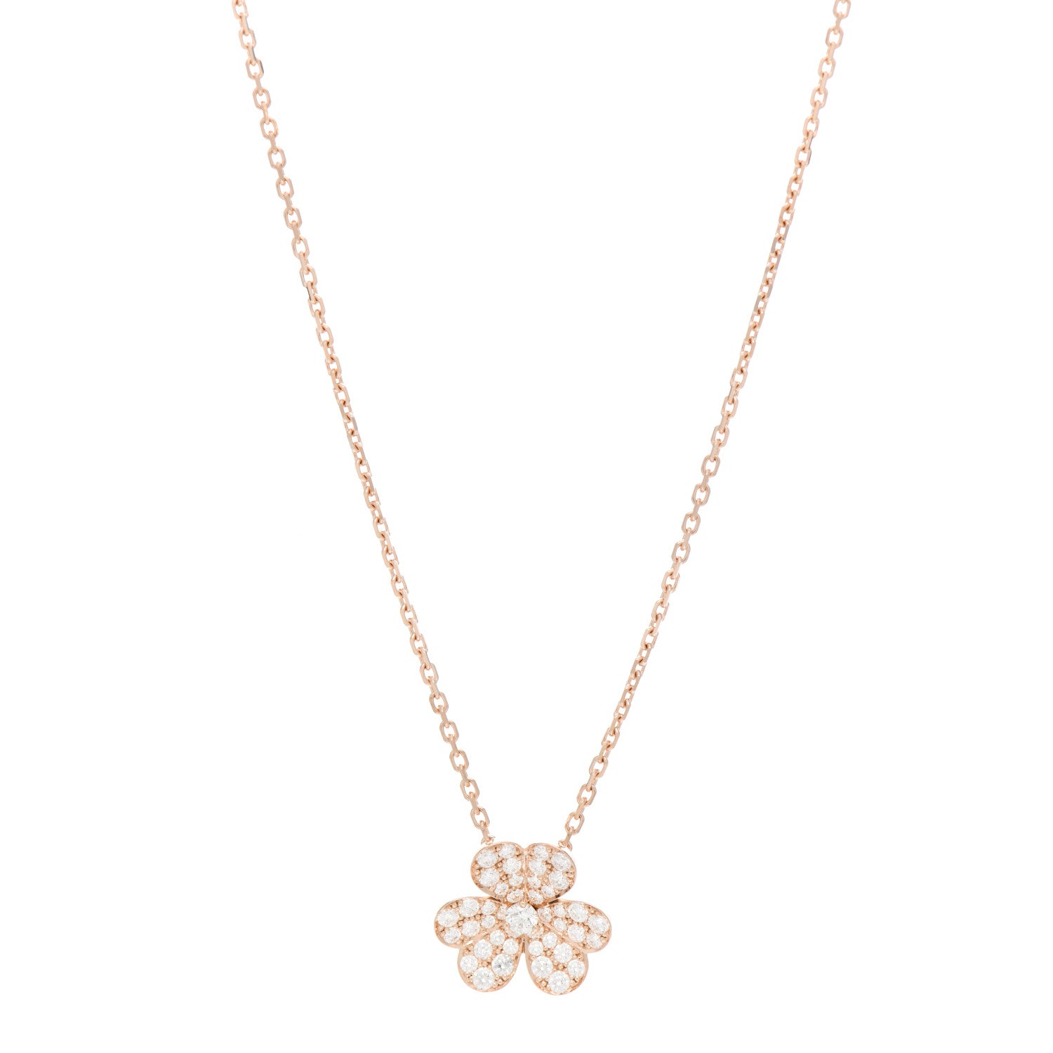Van Cleef & Arpels 18K Rose Gold Diamond Small Frivole Pendant Pave Necklace 1 of 6