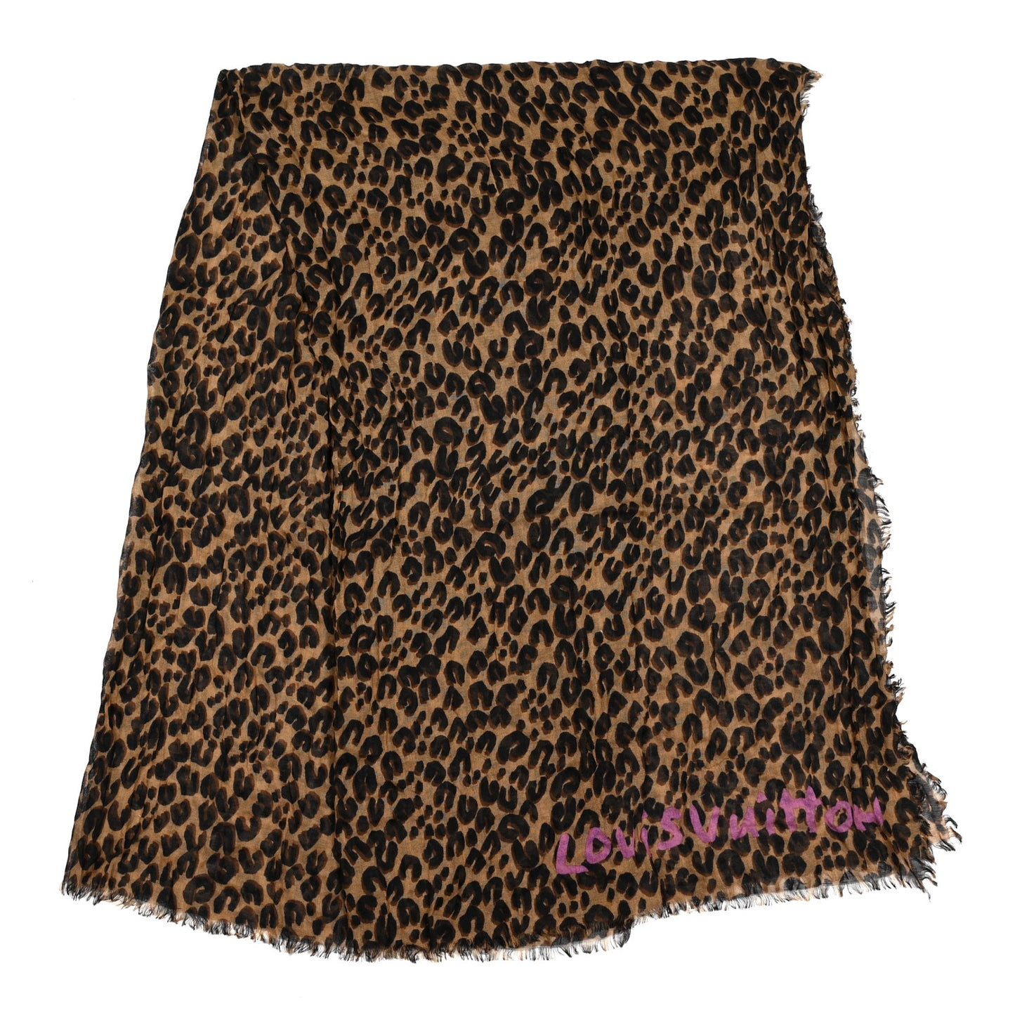 Cashmere Silk Leopard Etole Stole Marron