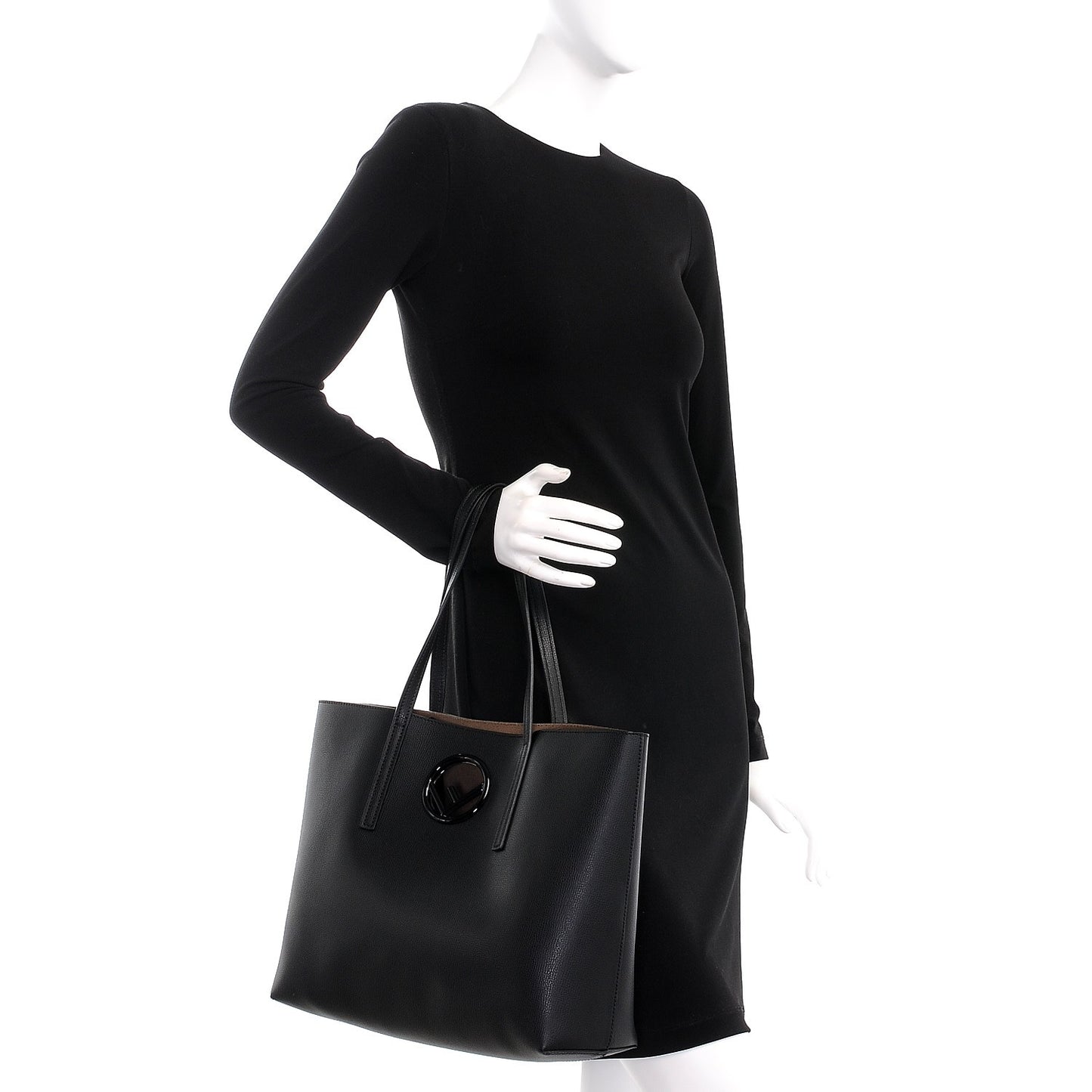 Vitello Vienna Enamel F is Fendi Shopping Tote Black Taupe