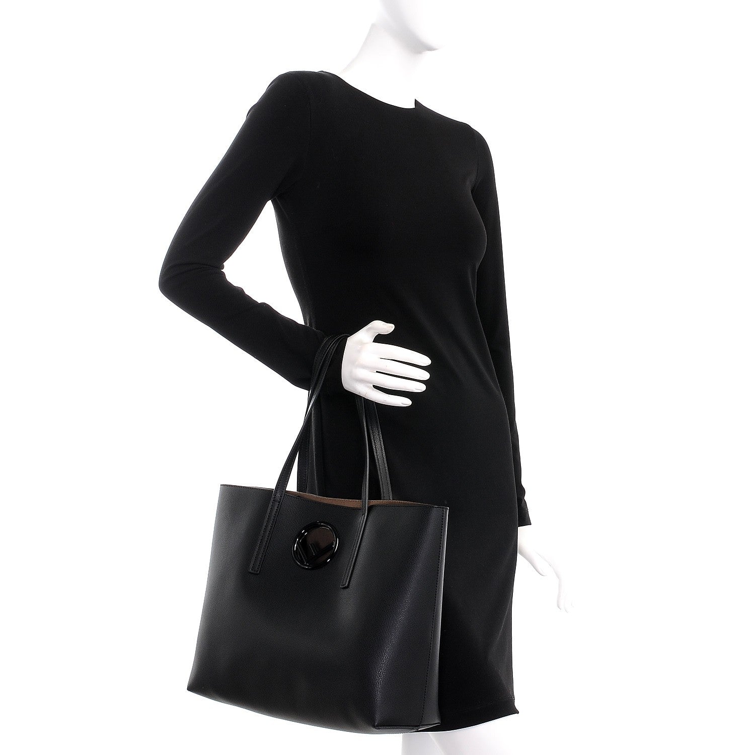 Fendi Vitello Vienna Enamel F is Fendi Shopping Tote Black Taupe 2 of 10