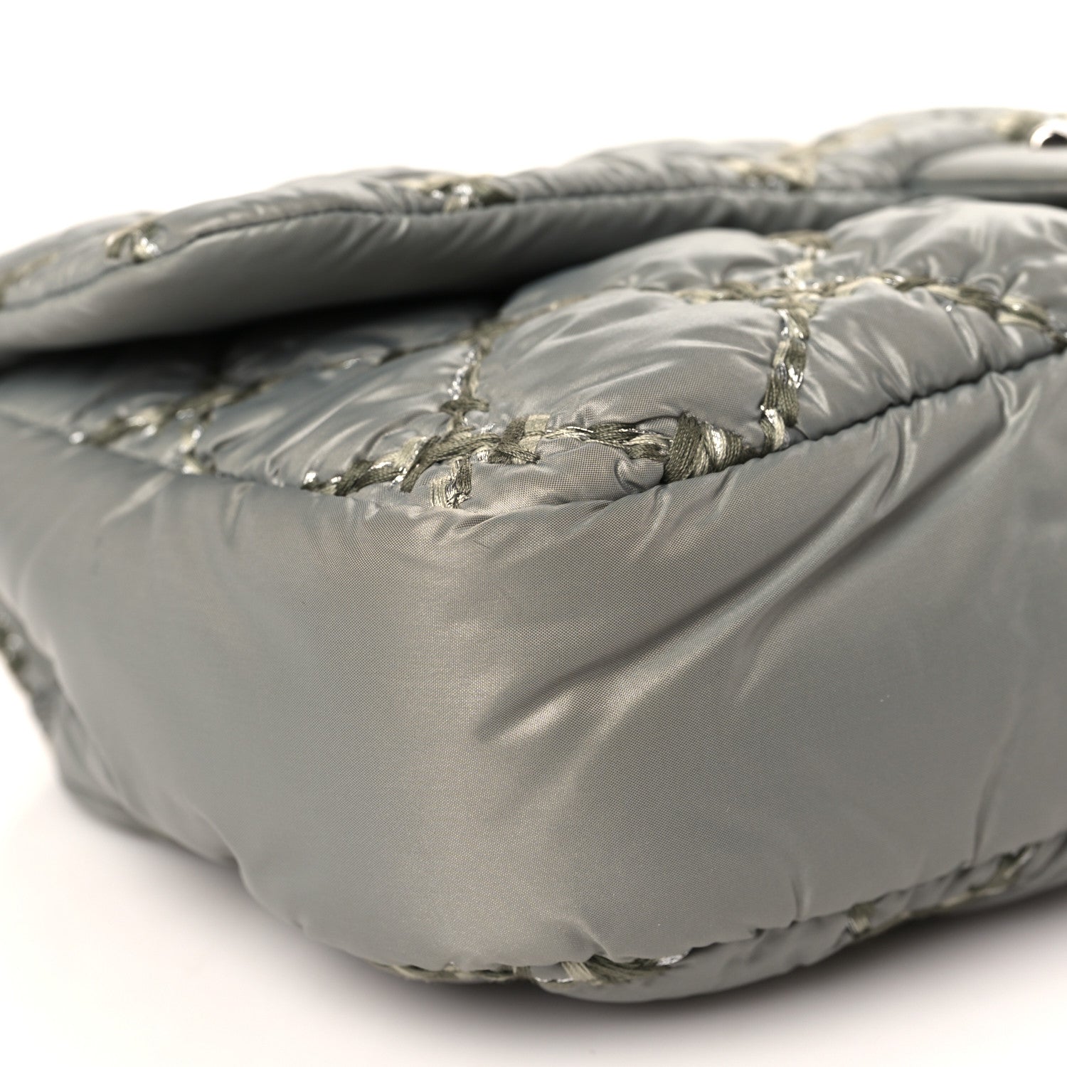 Chanel Nylon Quilted Medium Tweed on Stitch Bubble Flap Grey 8 of 9