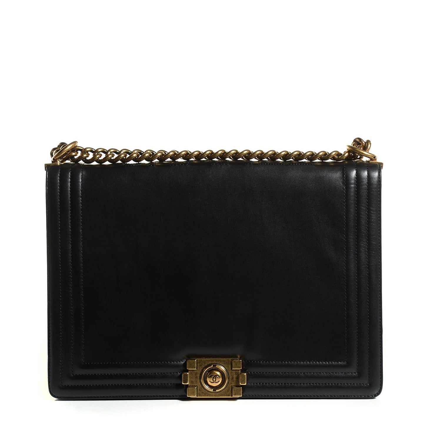 Glazed Calfskin Large Boy Flap Black