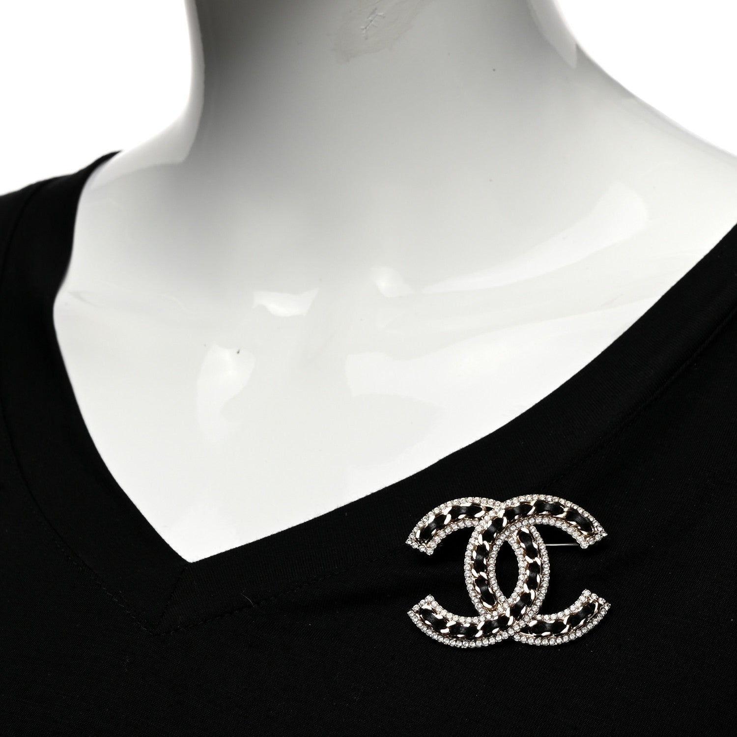 Chanel Lambskin Crystal CC Chain Brooch Black Gold 2 of 4