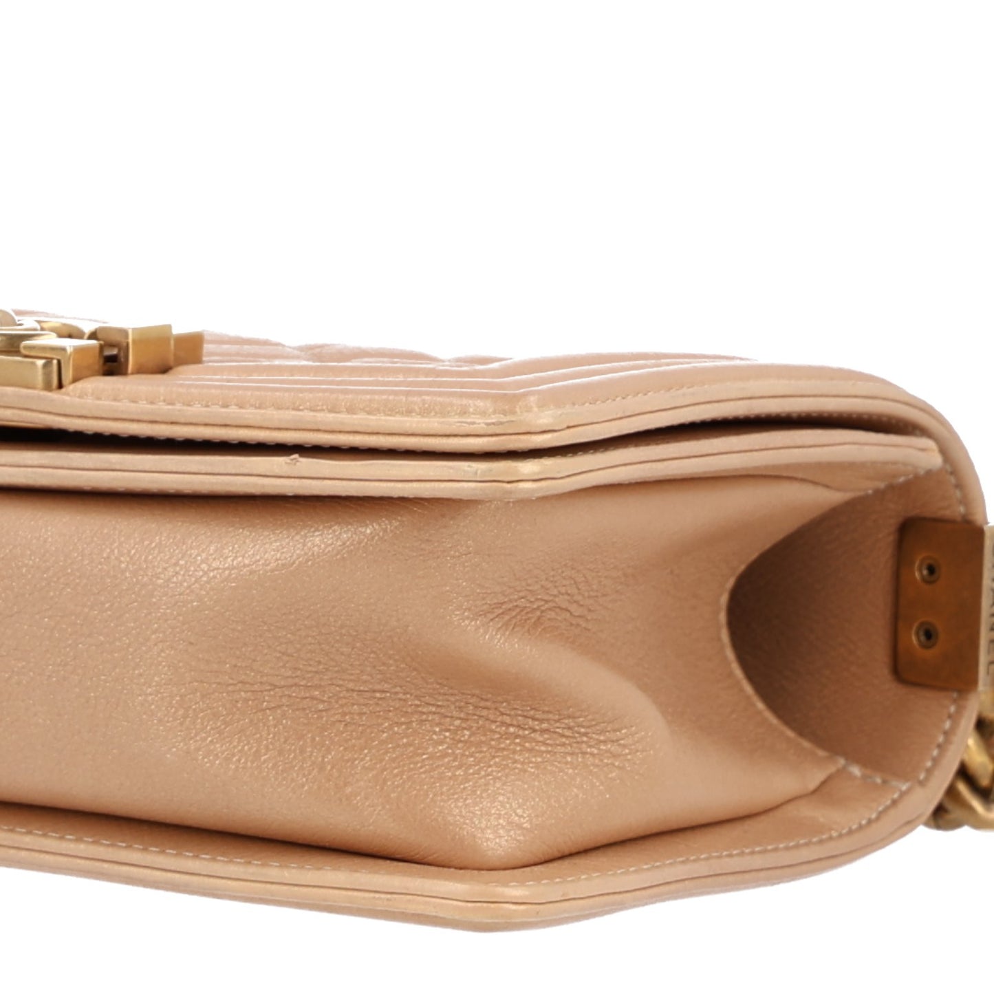 Metallic Caviar Quilted Small Boy Flap Gold