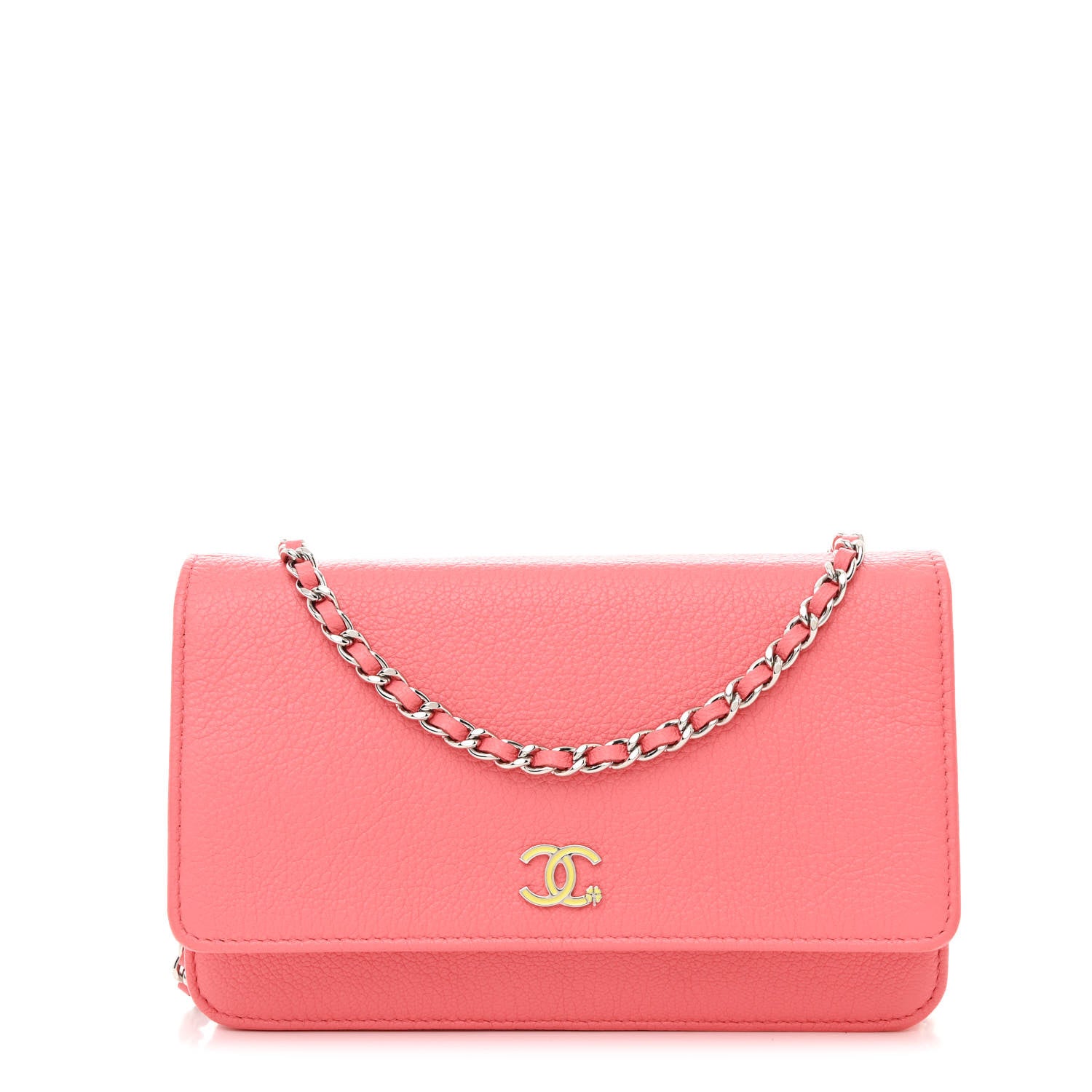 Chanel Grained Calfskin Clover CC Wallet On Chain WOC Pink 1 of 12