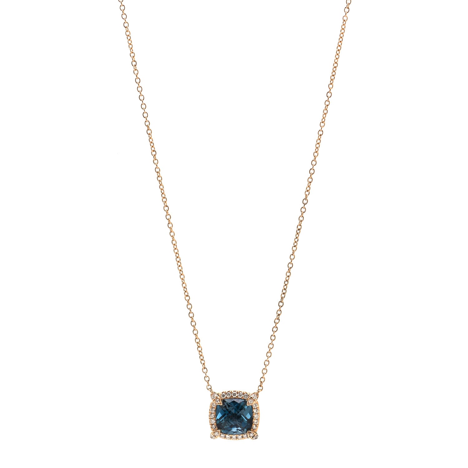 David Yurman 18K Yellow Gold Diamond Hampton Blue Topaz 7mm Petite Chatelaine Pave Bezel Pendant Necklace 1 of 5