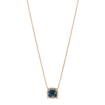 David Yurman 18K Yellow Gold Diamond Hampton Blue Topaz 7mm Petite Chatelaine Pave Bezel Pendant Necklace 1 of 5