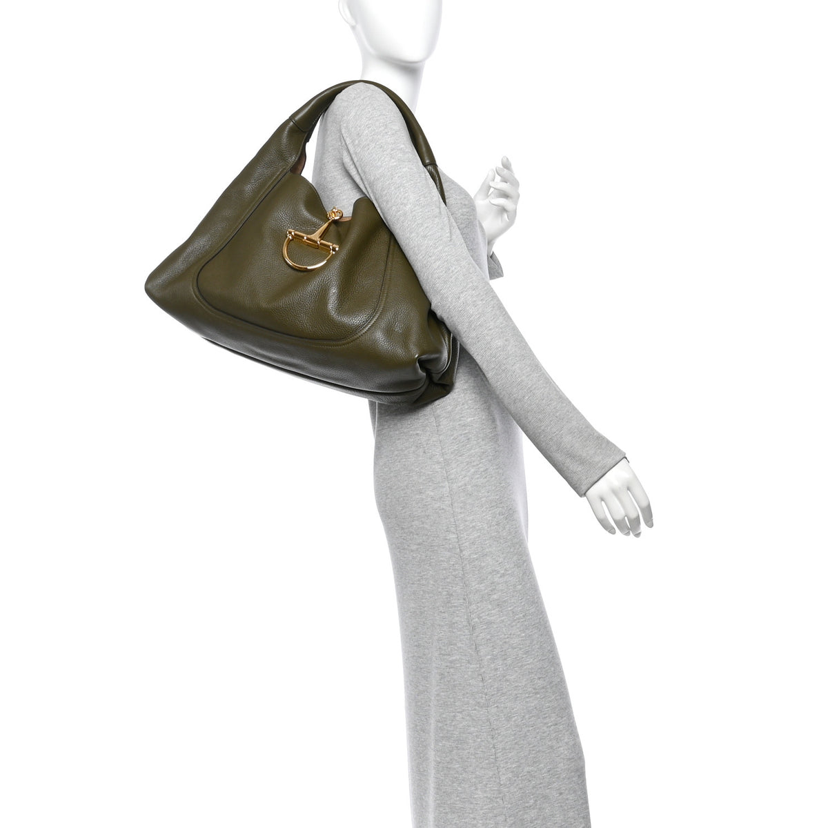Grained Calfskin Softbit Maxi Shoulder Bag Forest Green