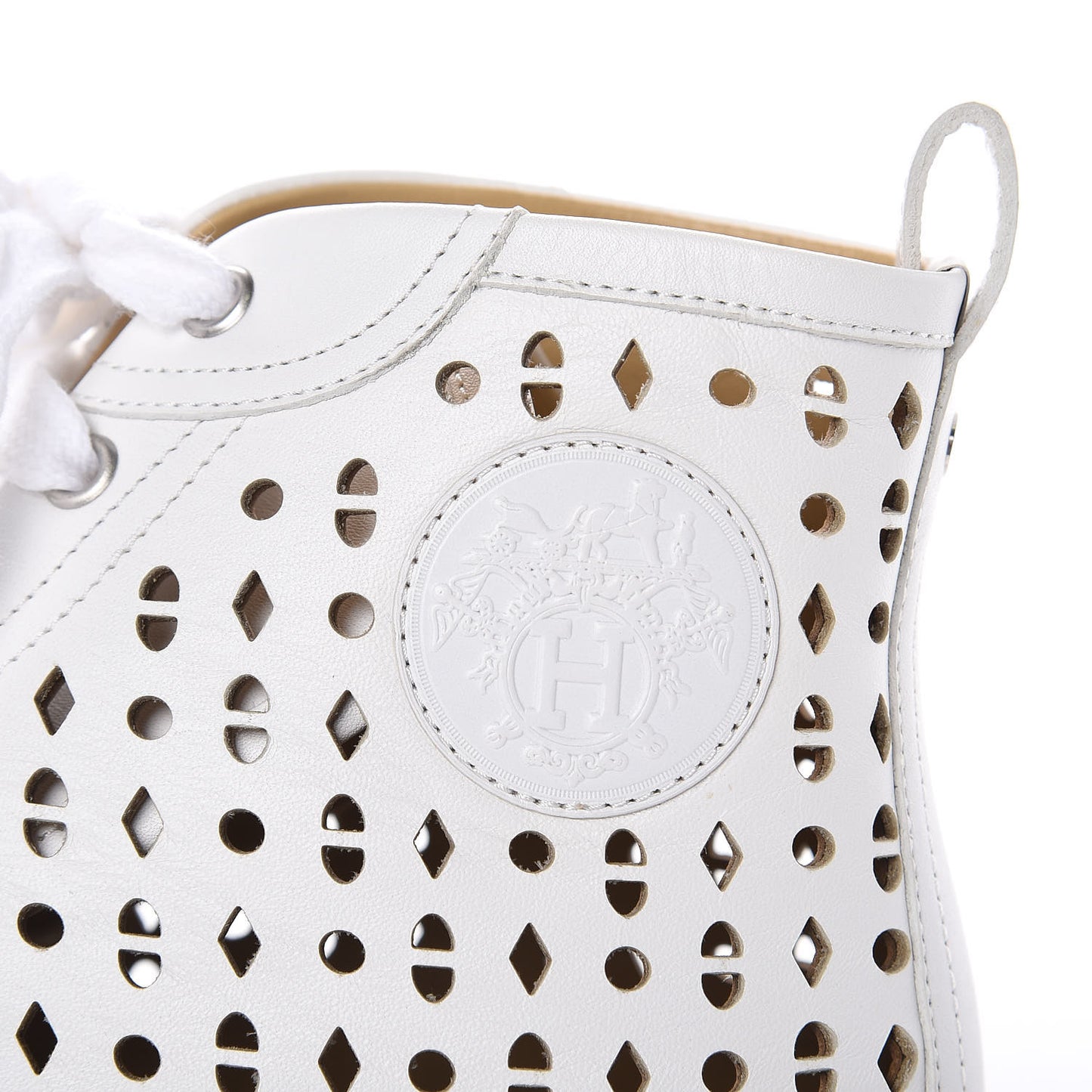 Calfskin Perforated Mens Jimmy High Top Sneakers 39 White